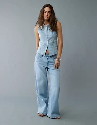 Veste à col rond boutonnée en denim AE