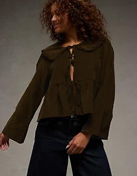 AE Long Sleeve Tie-Front Blouse