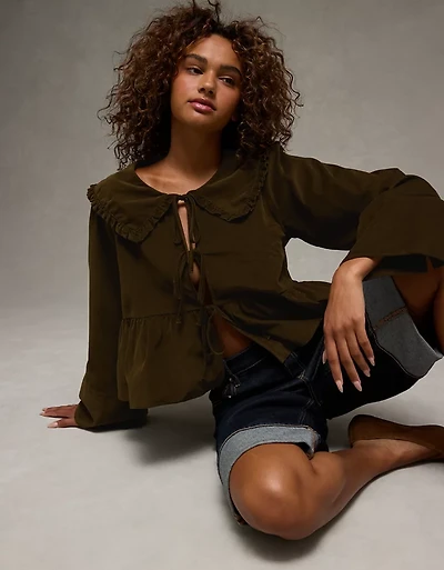 AE Long Sleeve Tie-Front Blouse