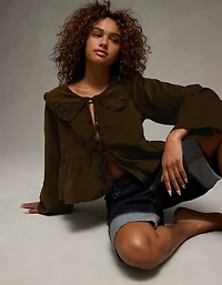 AE Long Sleeve Tie-Front Blouse