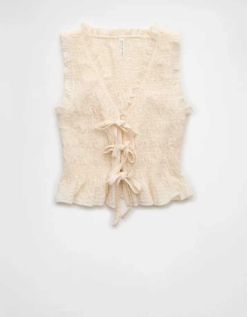 AE Tie-Front Smocked Tank Top