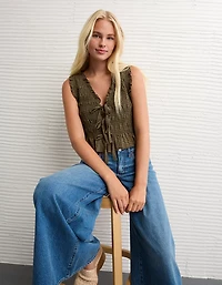 AE Tie-Front Smocked Tank Top