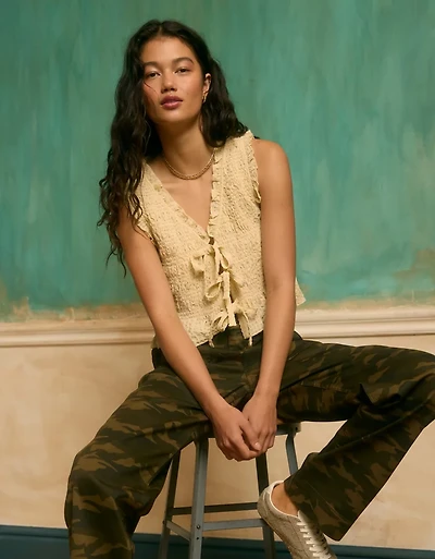 AE Tie-Front Smocked Tank Top