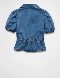 Chemisier en denim noué à l’avant manches bouffantes et col AE