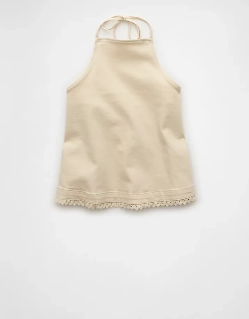 AE Denim Crochet Halter Top