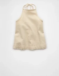 AE Denim Crochet Halter Top