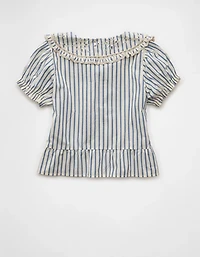 AE Collared Puff Sleeve Tie Front Blouse