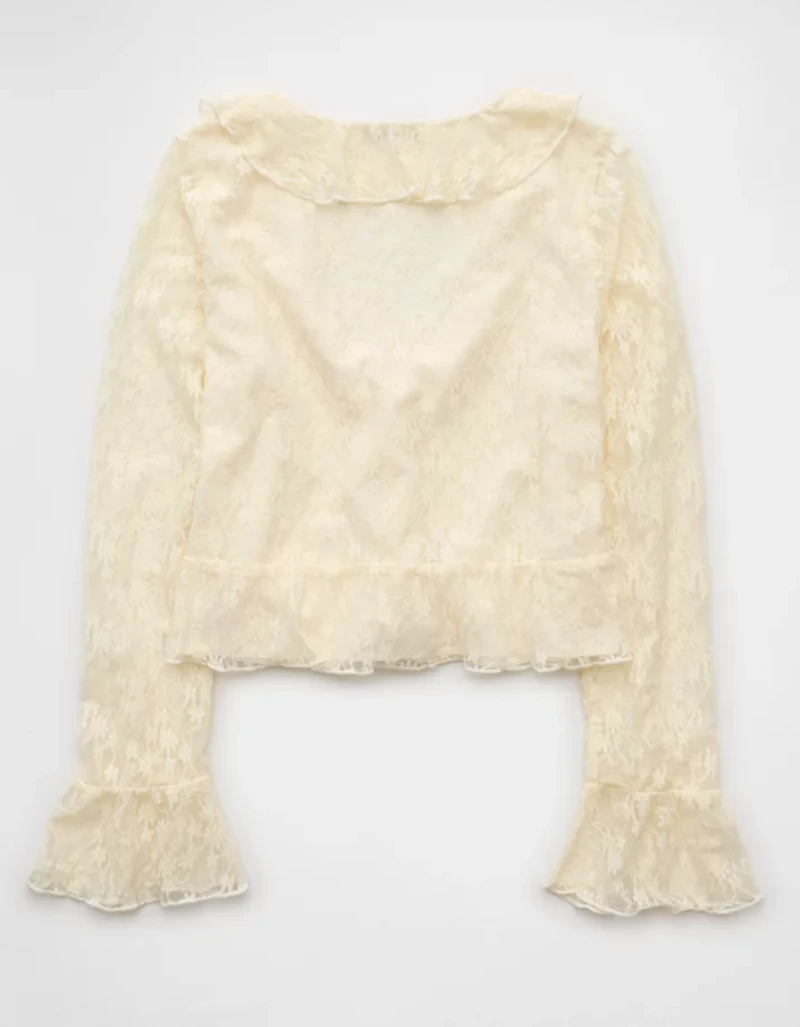 AE Lace Bell Sleeve Ruffle Blouse