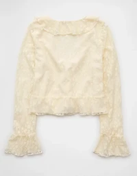 AE Lace Bell Sleeve Ruffle Blouse