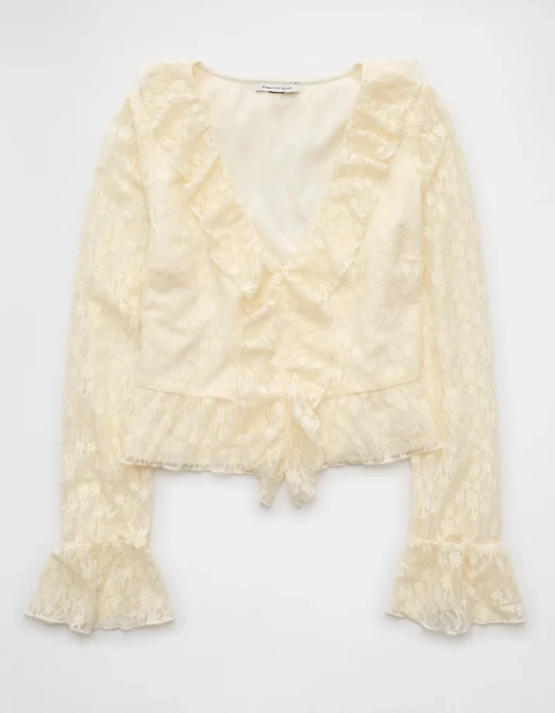 AE Lace Bell Sleeve Ruffle Blouse