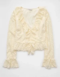 AE Lace Bell Sleeve Ruffle Blouse