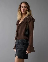 AE Chiffon Bell Sleeve Ruffle Blouse