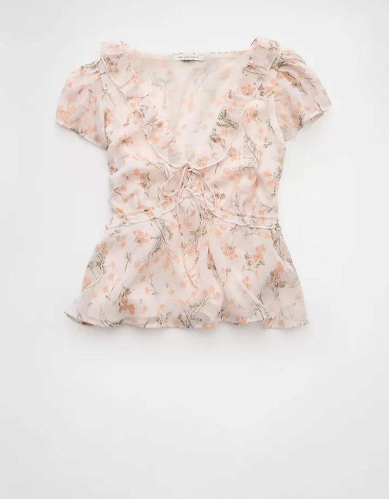 AE V-Neck Chiffon Babydoll Blouse