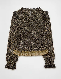 AE Long Sleeve Smocked Babydoll Blouse