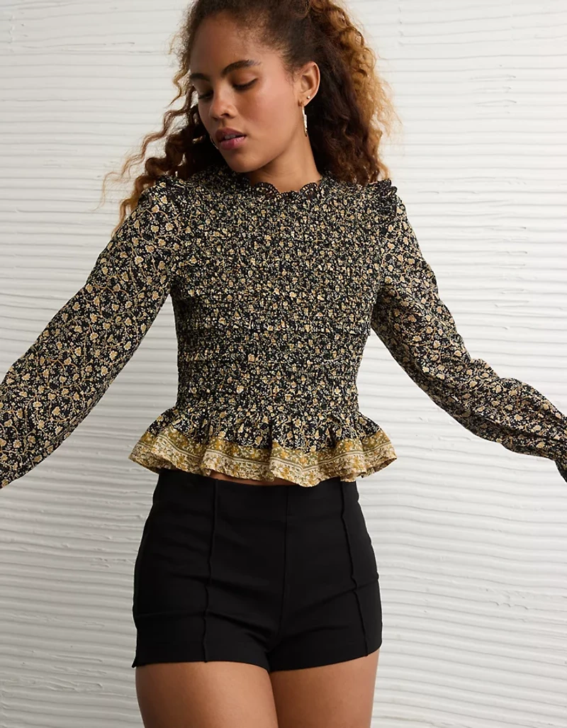 AE Long Sleeve Smocked Babydoll Blouse