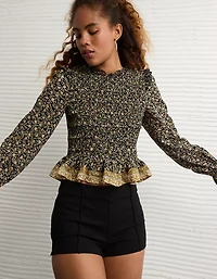 AE Long Sleeve Smocked Babydoll Blouse