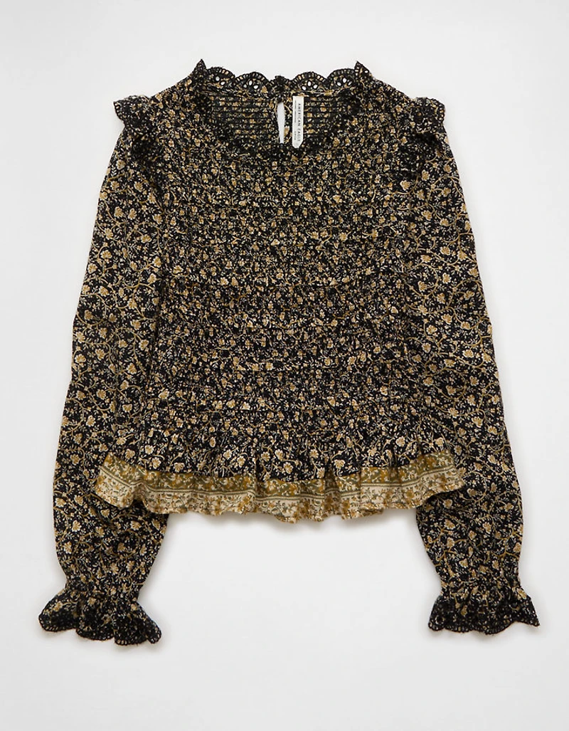 AE Long Sleeve Smocked Babydoll Blouse