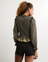 AE Long Sleeve Smocked Babydoll Blouse