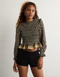 AE Long Sleeve Smocked Babydoll Blouse