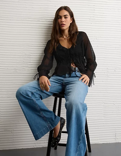 AE Chiffon Tie-Front Blouse