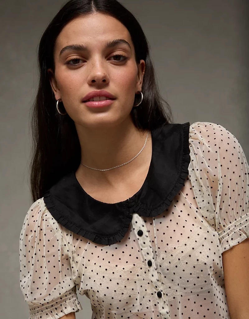 Blouse diaphane à manches courtes AE