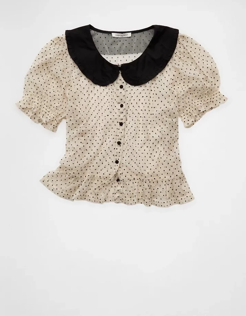 Blouse diaphane à manches courtes AE