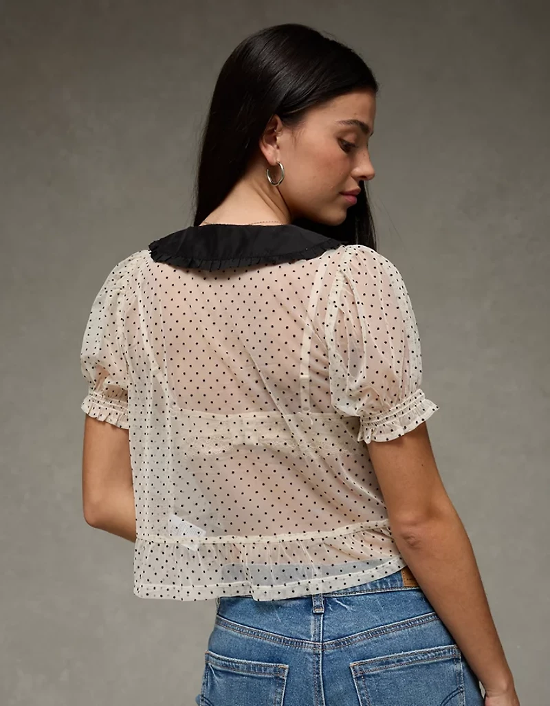 Blouse diaphane à manches courtes AE