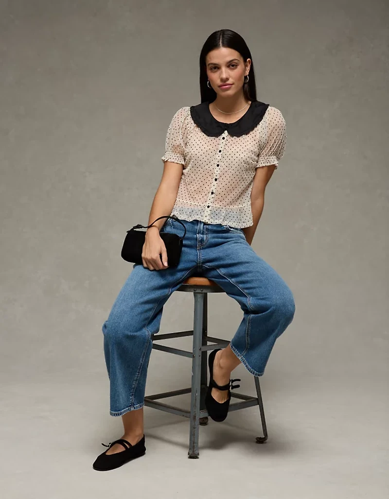 Blouse diaphane à manches courtes AE