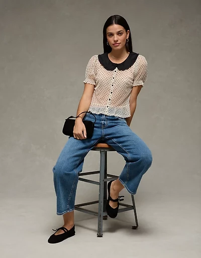 Blouse diaphane à manches courtes AE