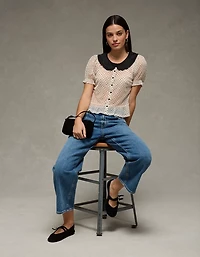 Blouse diaphane à manches courtes AE