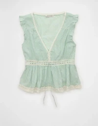 AE Lace Trim Flutter Sleeve Blouse