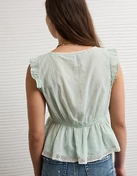 AE Lace Trim Flutter Sleeve Blouse