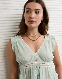 AE Lace Trim Flutter Sleeve Blouse