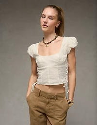 AE Side-Tie Lace-Up Blouse