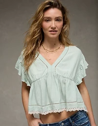 AE Boxy Flutter-Sleeve Blouse