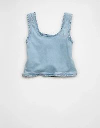 AE Cropped Ruffle Trim Denim Tank Top