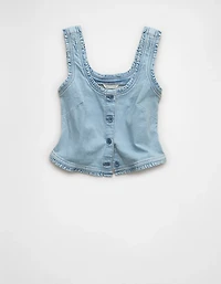 AE Cropped Ruffle Trim Denim Tank Top