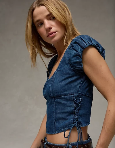 AE Side-Tie Lace-Up Blouse