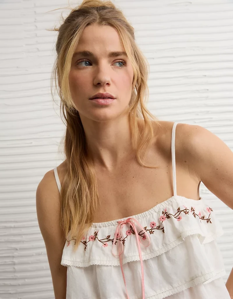 AE Embroidered Ruffle Cami Top