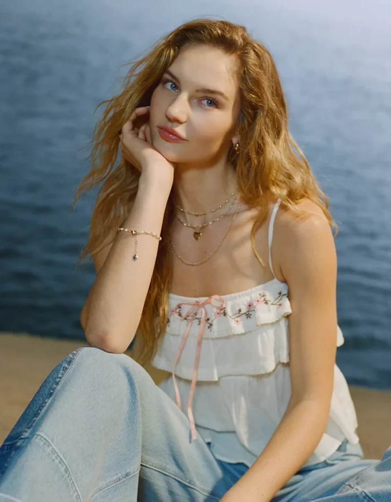 AE Embroidered Ruffle Cami Top