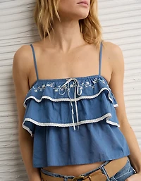 Haut camisole brodé à volants AE