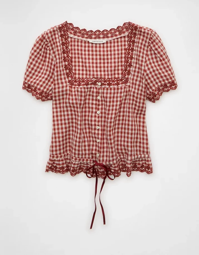 AE Short-Sleeve Button-Up Blouse