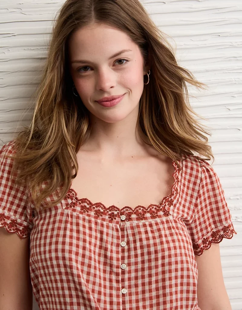 AE Short-Sleeve Button-Up Blouse