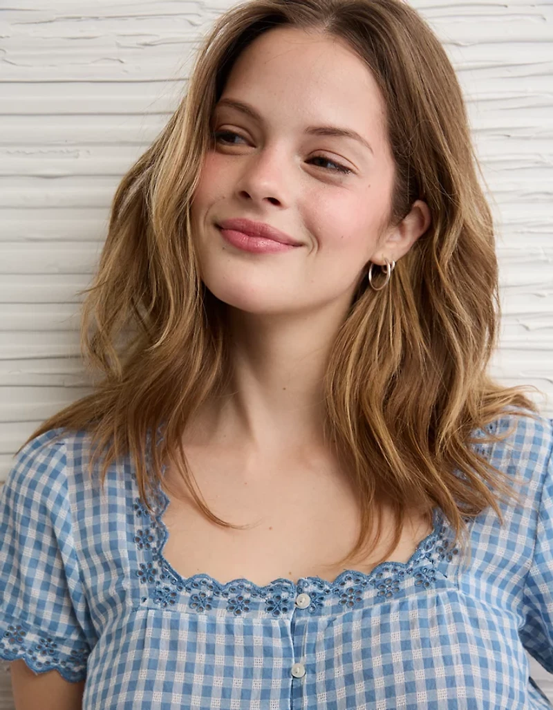 AE Short-Sleeve Button-Up Blouse