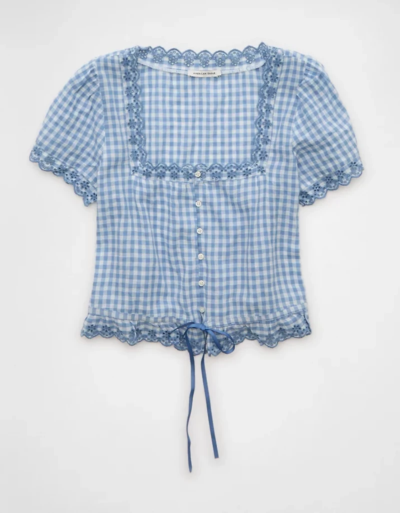 AE Short-Sleeve Button-Up Blouse