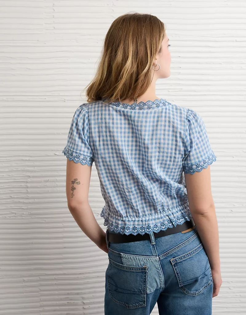 AE Short-Sleeve Button-Up Blouse