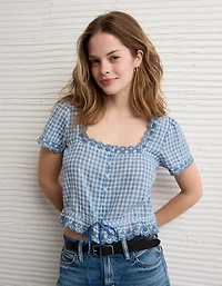 AE Short-Sleeve Button-Up Blouse