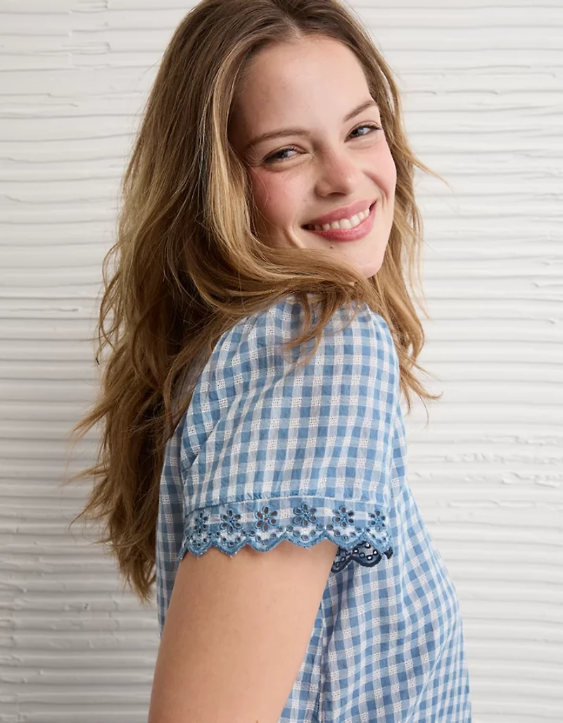 AE Short-Sleeve Button-Up Blouse