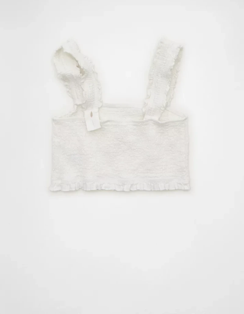 AE Cropped Linen-Blend Smocked Cami