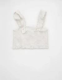 AE Cropped Linen-Blend Smocked Cami